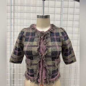 ZARA Plaid Short Sleeve Jacket with Fringe